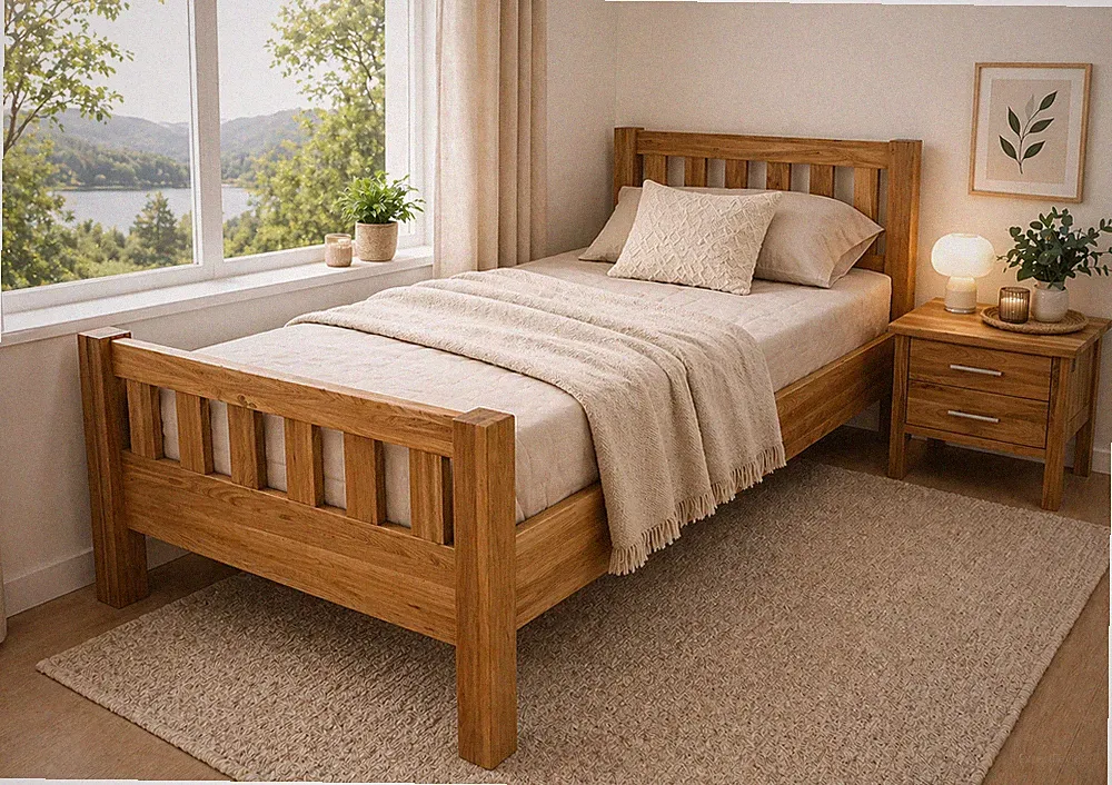Holzbett 100x200 cm Eiche massivholz geölt Einzelbett Komfortbett Seniorenbett