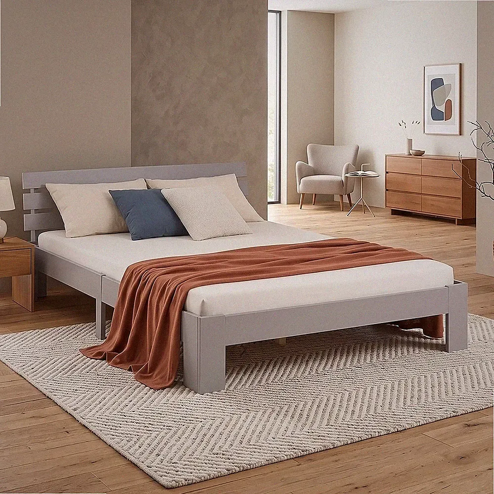 Holzbett 120x200 cm Massiv Bett Bettgestell Doppelbett Lattenrost Homestyle4u