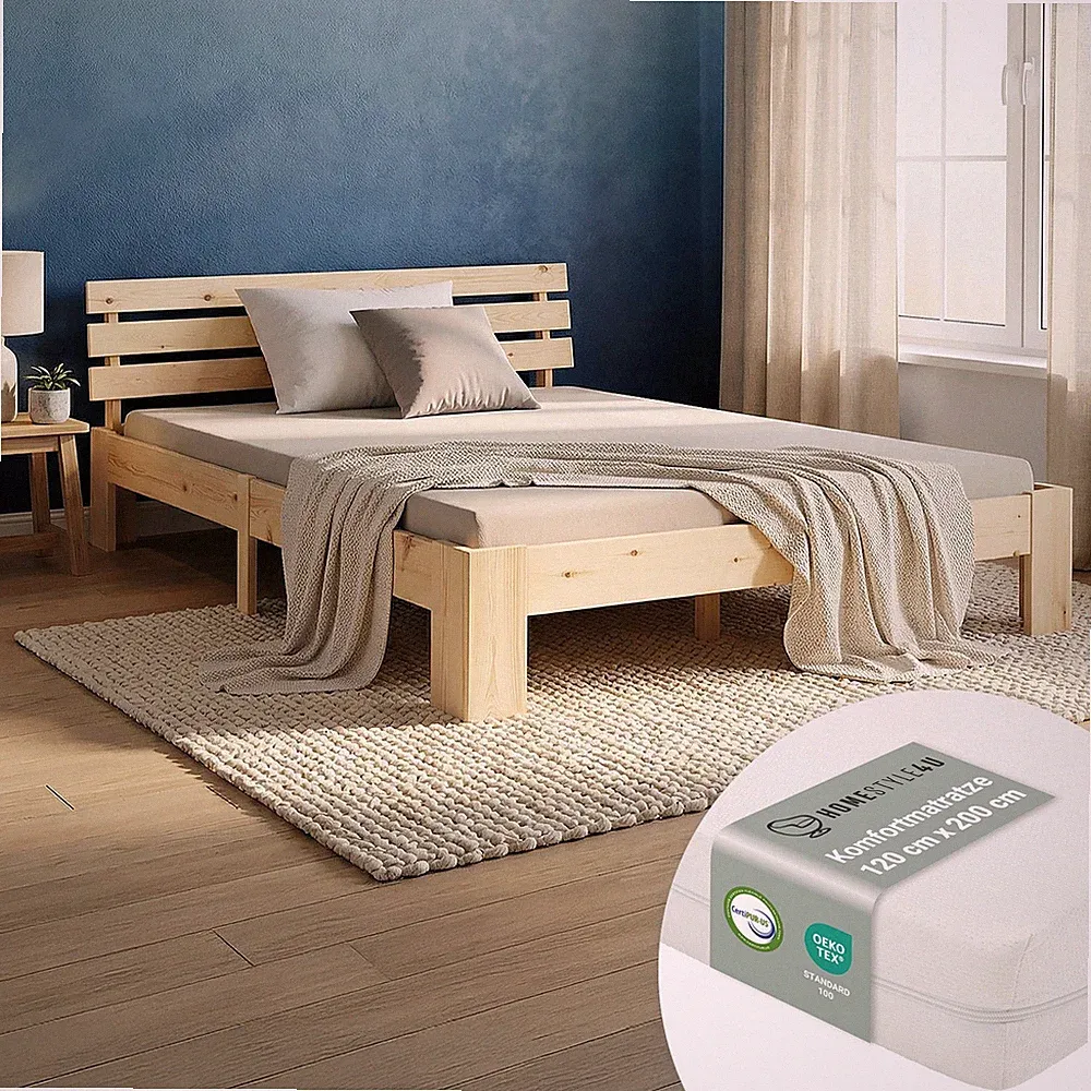 Holzbett 120x200 cm Massiv Matratze Lattenrost Bettgestell Futonbett Homestyle4u
