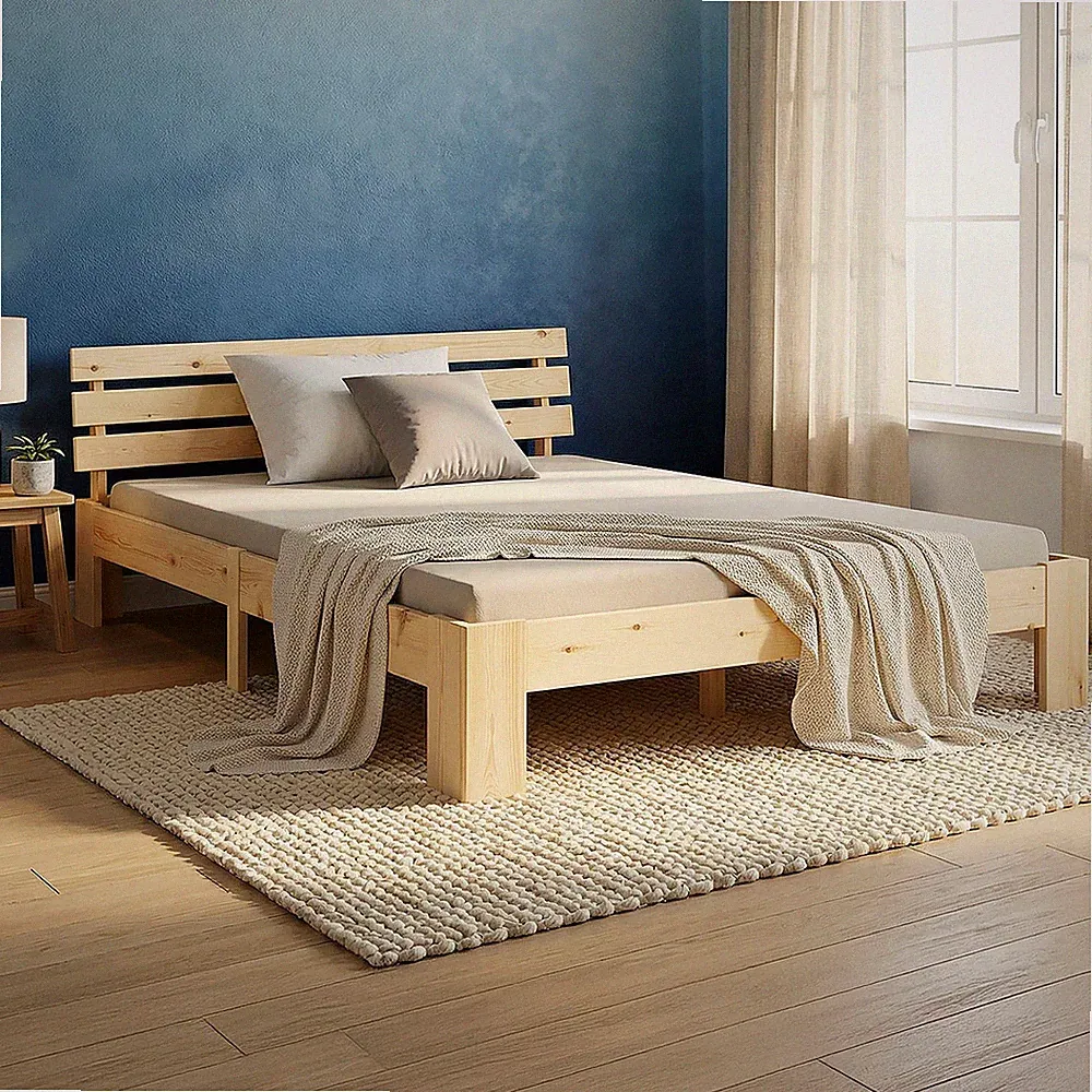 Holzbett 120x200 Massiv Doppelbett Lattenrost Gäste Jugend Bett Natur Homestyle