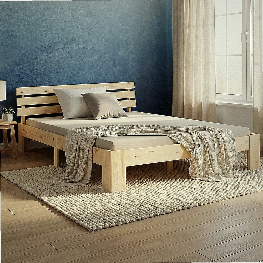 Holzbett 120x200 Massiv Doppelbett Lattenrost Gäste Jugend Bett Natur Homestyle