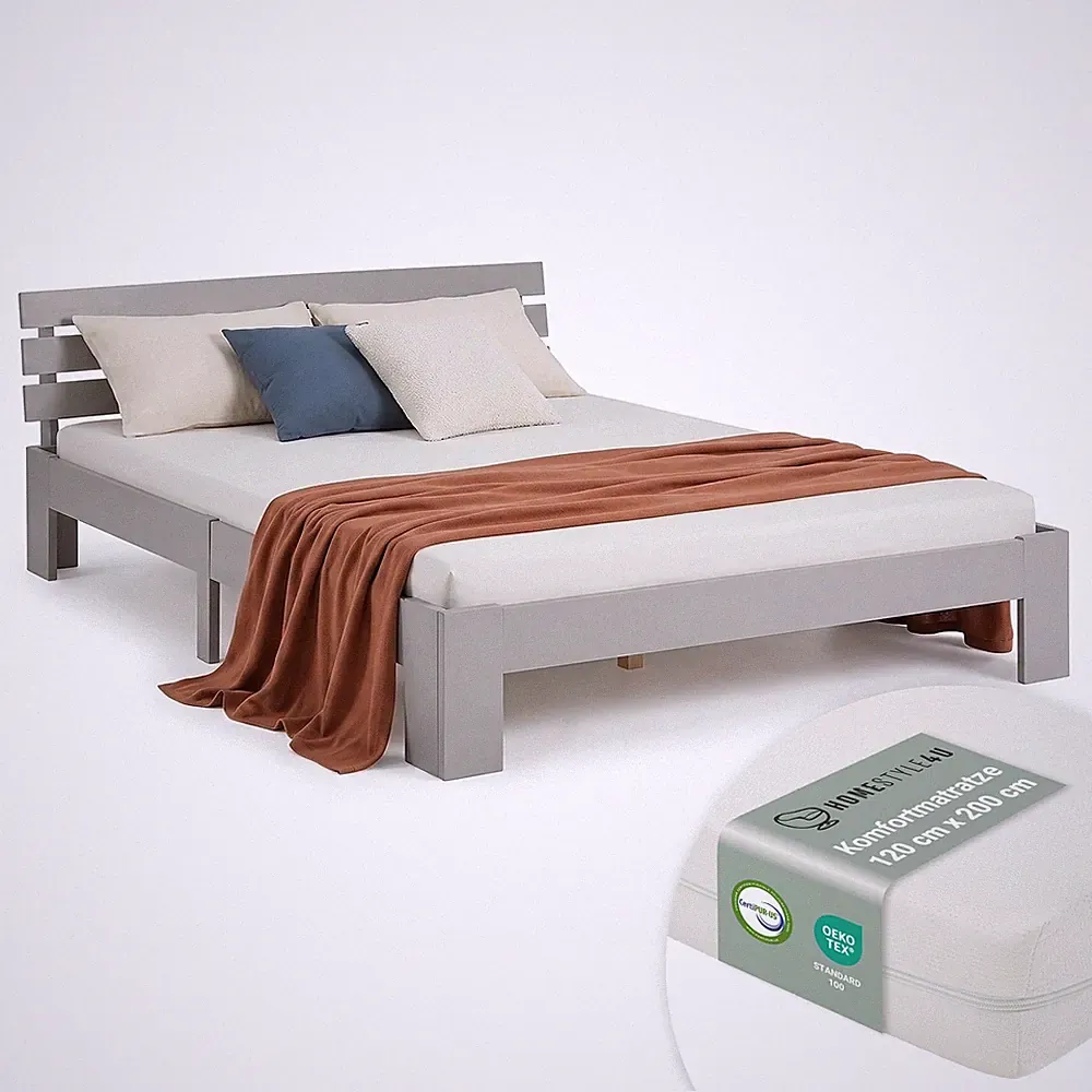 Holzbett 120x200 mit Matratze & Lattenrost – Massivholz Doppelbett Homestyle4u