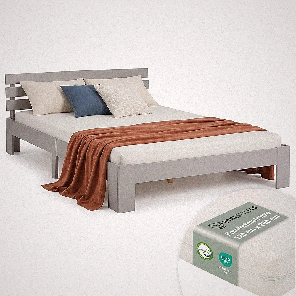 Holzbett 120x200 mit Matratze & Lattenrost – Massivholz Doppelbett Homestyle4u