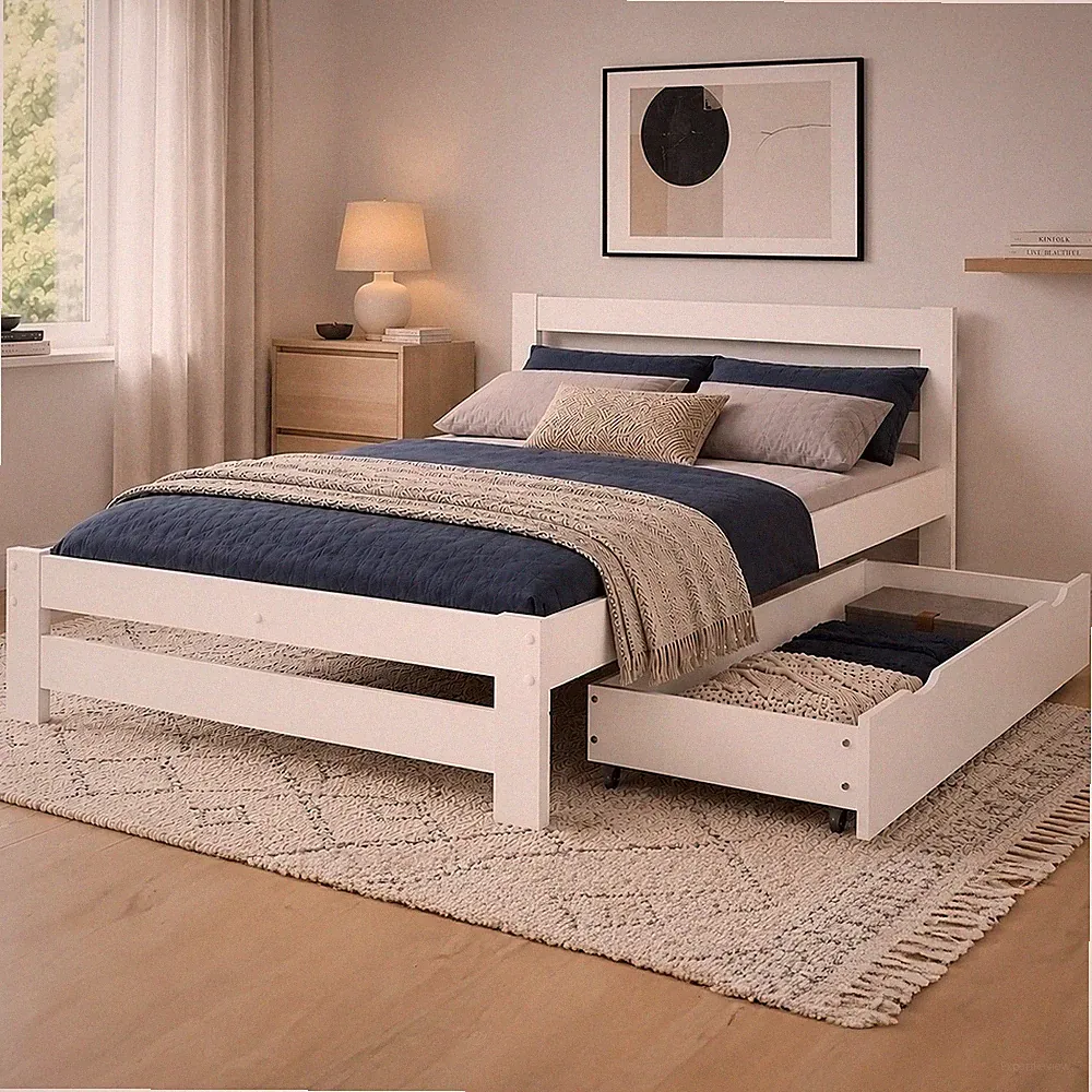 Holzbett 140x200 Bett Bettgestell Doppelbett Lattenrost Bettkasten Homestyle4u