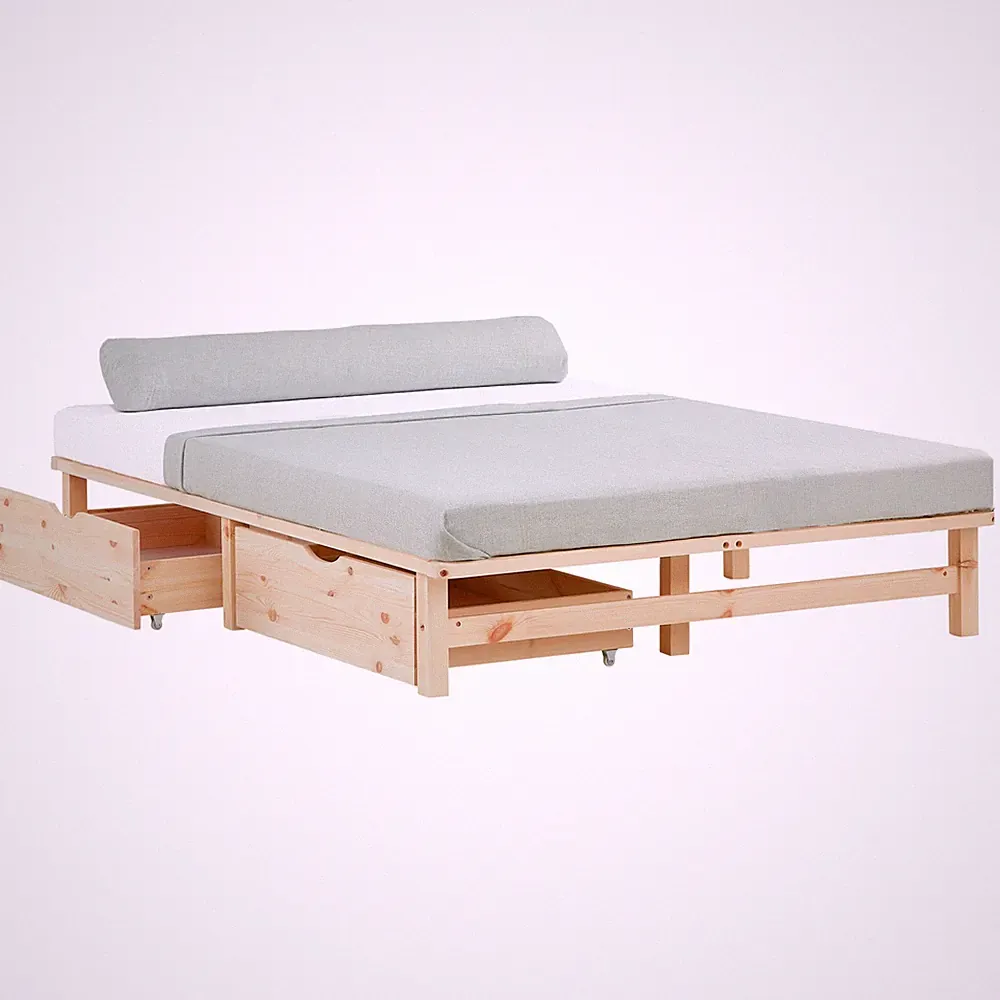 Holzbett 140x200 cm mit Lattenrost 2 Schubladen Bett Gestell Massiv Homestyle4u