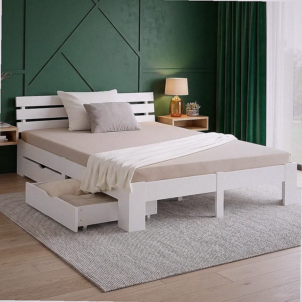 Holzbett 160x200 Doppelbett mit Stauraum Lattenrost Bett Weiß Massiv Homestyle4u