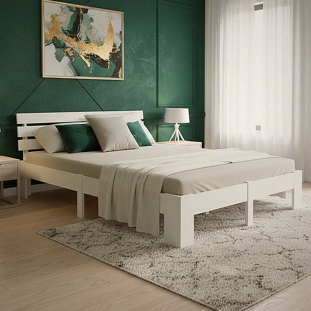 Holzbett 160x200 Massiv mit Lattenrost Holz Doppel Bett Gestell Weiß Homestyle4u