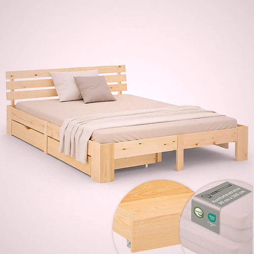 Holzbett 180x200 mit Matratze & Schubladen – Doppelbett Jugendbett Homestyle4u