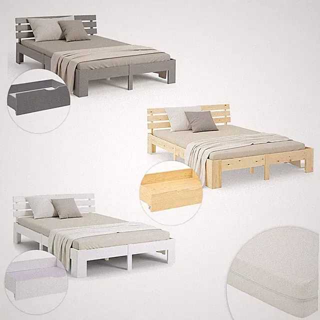 Holzbett 90 -180 x 200 Bett m. Bettkästen & Matratze Natur Weiß Grau Homestyle4u