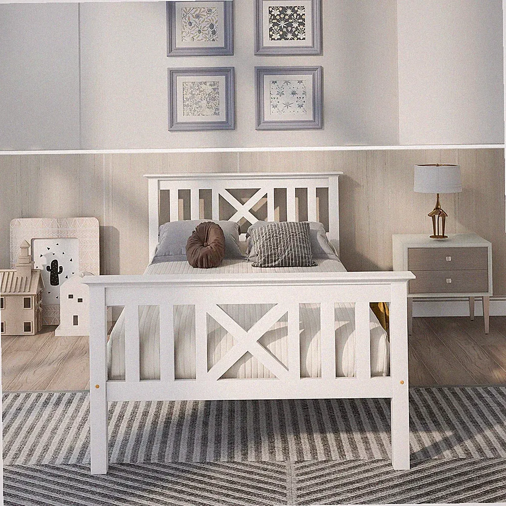 Holzbett Einzelbett 90x200 cm Massivholz Kinderbett Bettgestell mit Lattenrost