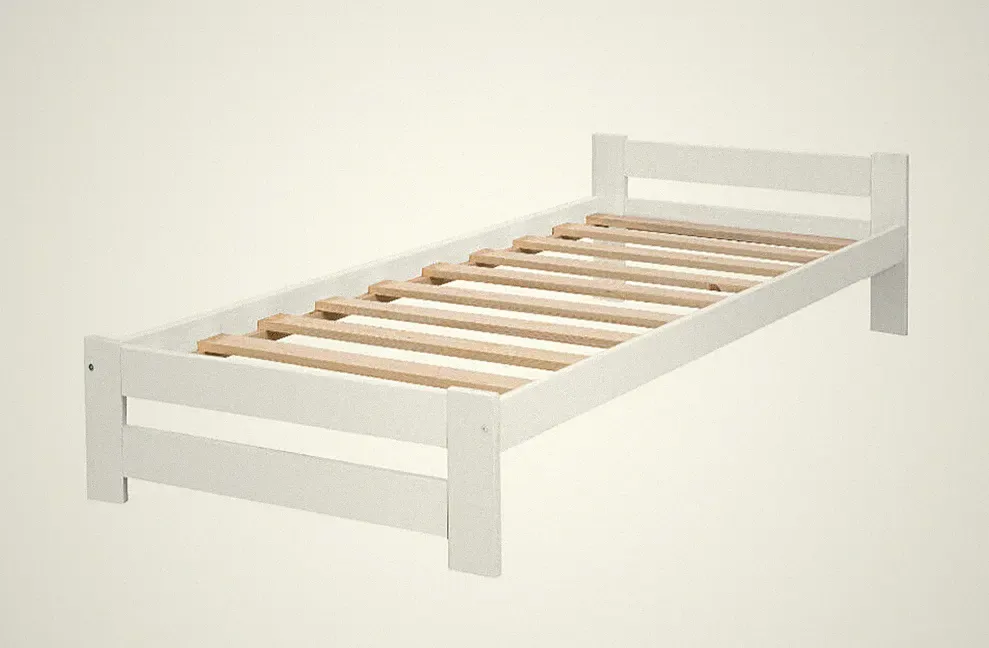 Holzbett Einzelbett 90x200 cm Weiß Massiv Bettgestell mit Lattenrost Rollrost