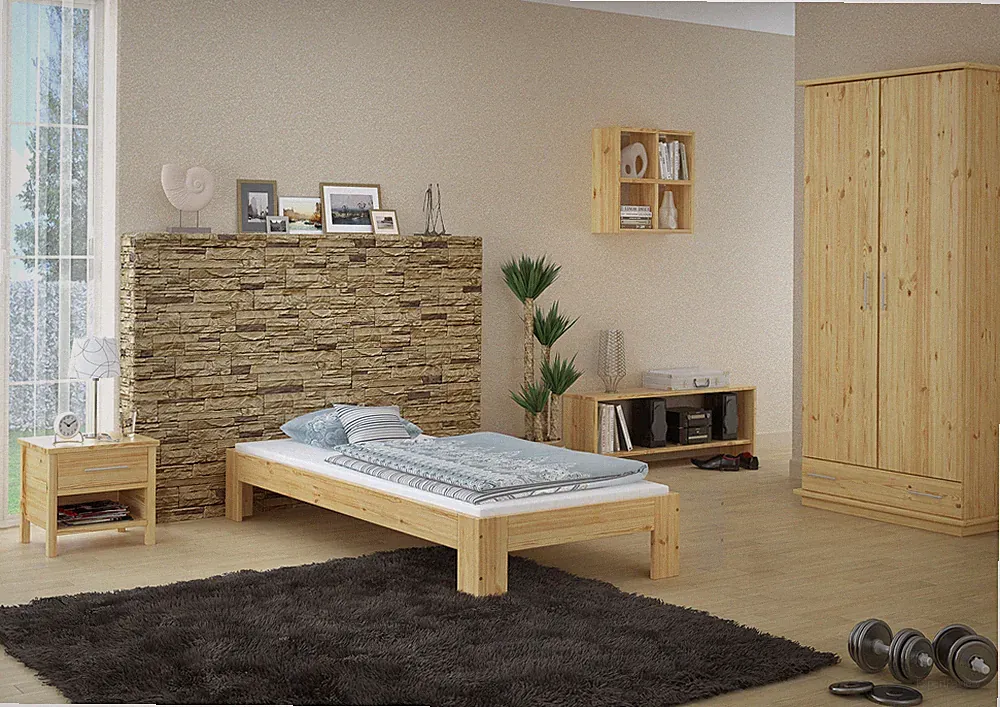 Holzbett ohne Kopfteil Einzelbett 90x200 Kiefer massiv Rollrost Gästebett Holz