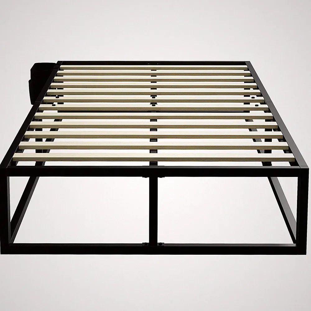 HOMCOM 12 Lattenroste Metall Plattform Bettgestell mit Aufbewahrungstasche, schwarz