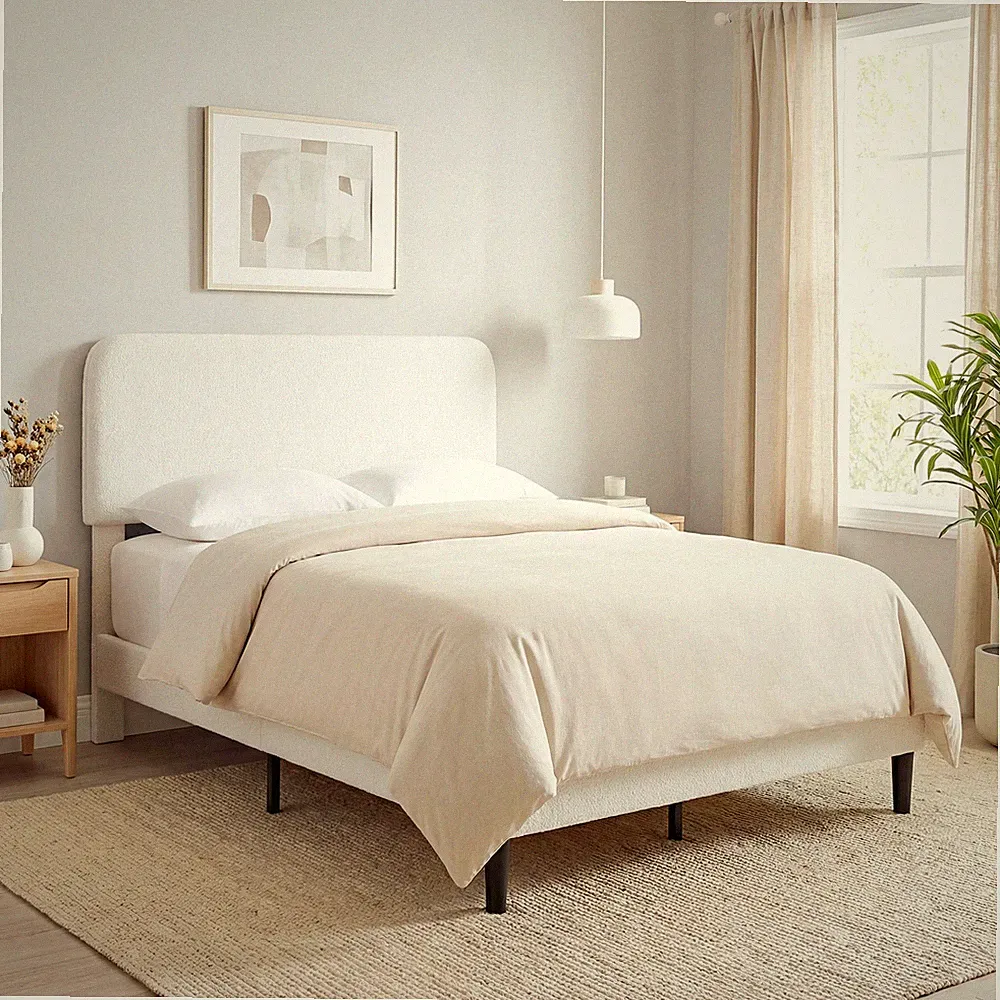 HOMCOM Bett 140x200 cm Bettgestell mit gepolstertem Teddy-Fleece-Kopfteil, Weiß