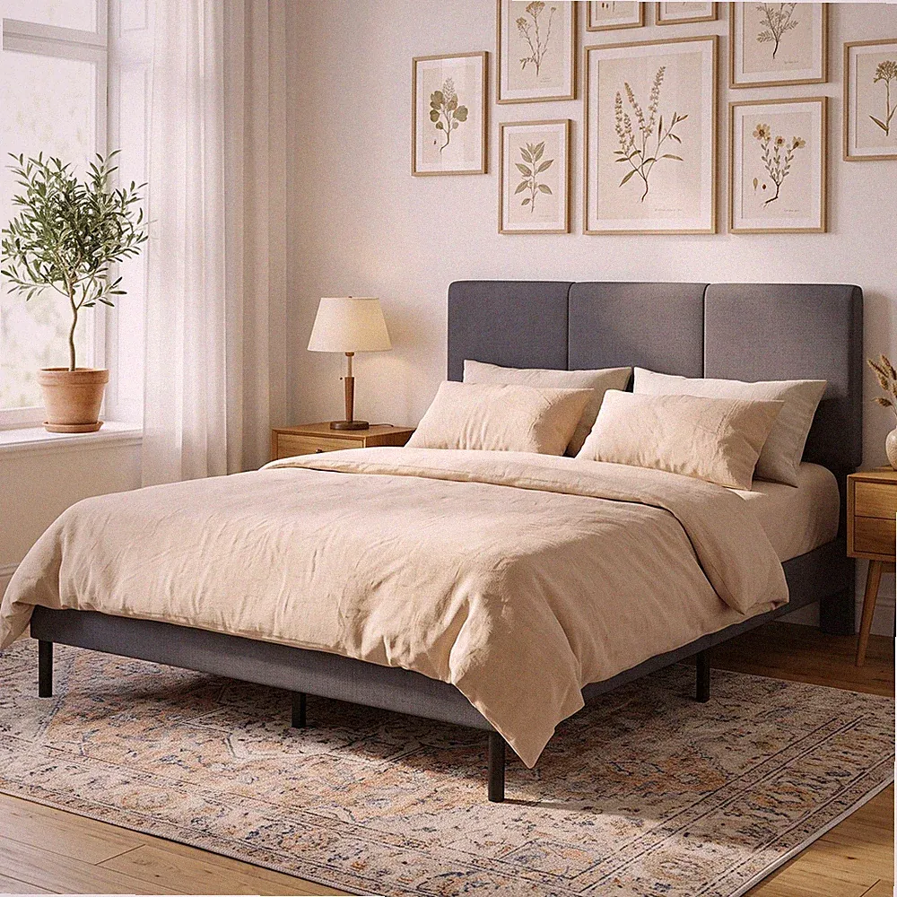 HOMCOM Bettgestell 140 x 200, verstellbares Kopfteil, ohne Boxspring