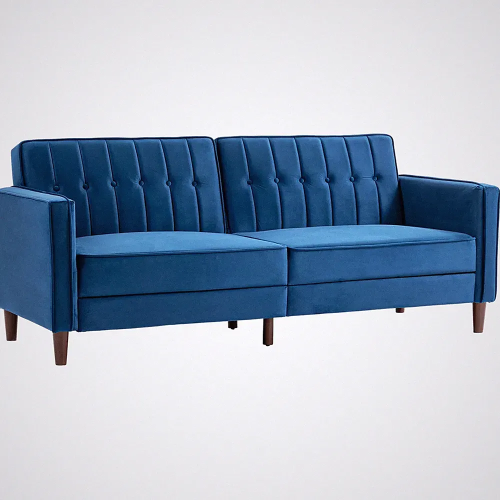 HOMCOM Cabrio Sofa Futon Samt-Touch getuftet Couch Schlafsofa geteilte Rückenlehne blau