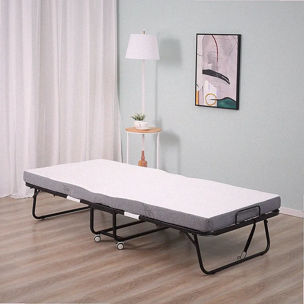 HOMCOM Gästebett 2-in-1 Klappbett mit Rollen klappbar Stahl+Schaumstoff
