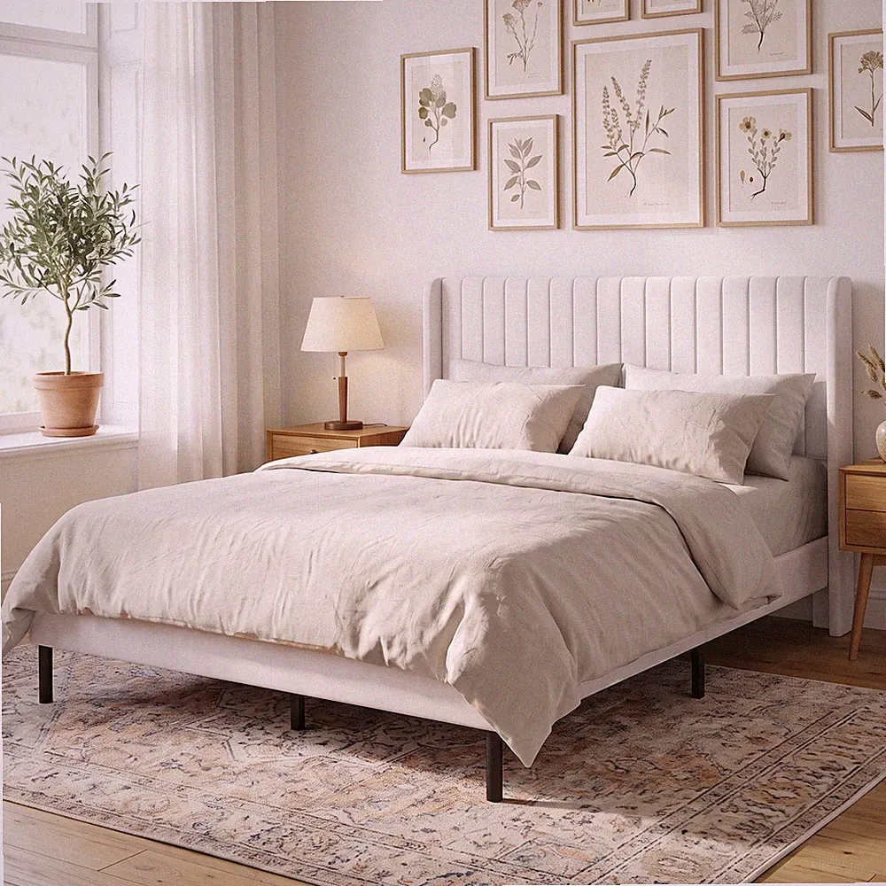 HOMCOM Polsterbett 140 x 200 cm mit verstellbarem Kopfteil, Beige