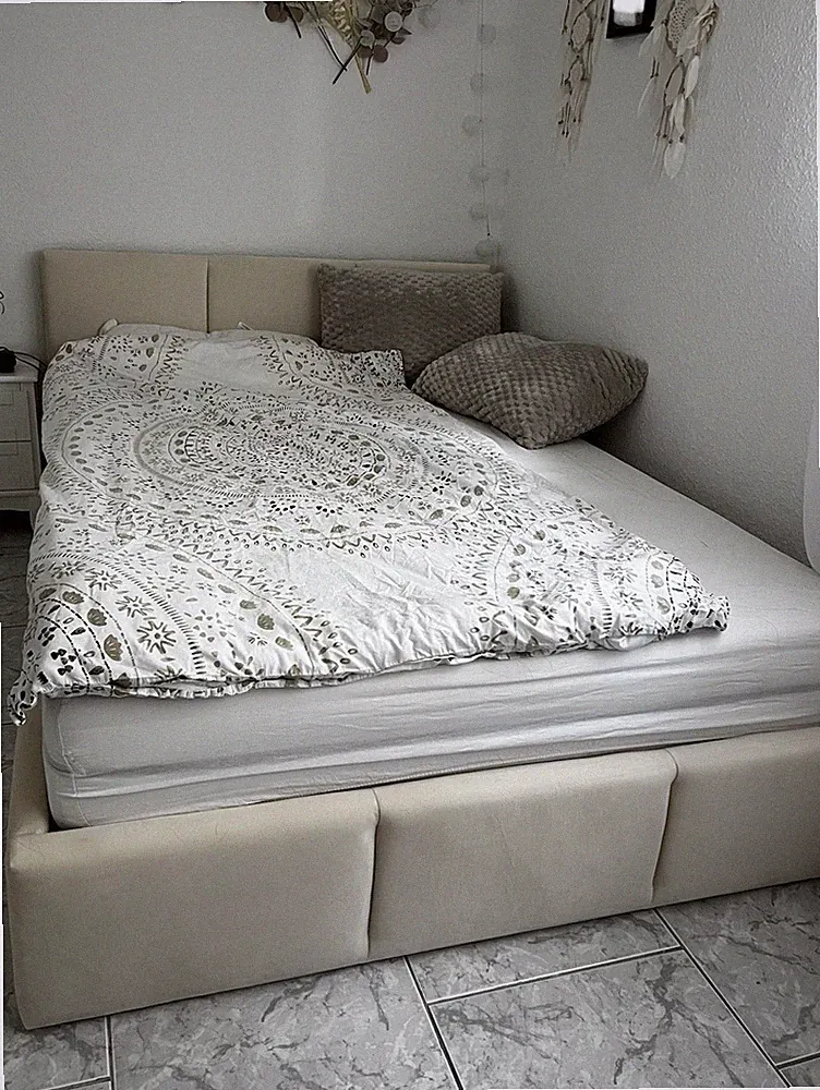 Home Collective Polsterbett mit Stauraum, Beige, 140x200 cm, 216x150,5x87
