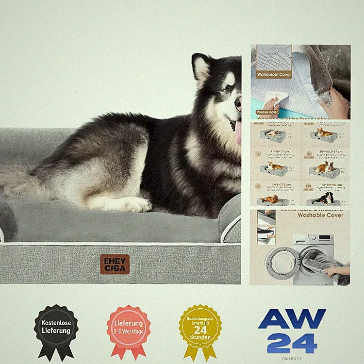 Hundebett für große Hunde 122x89 cm grau, wasserabweisend, rutschfest, waschbar