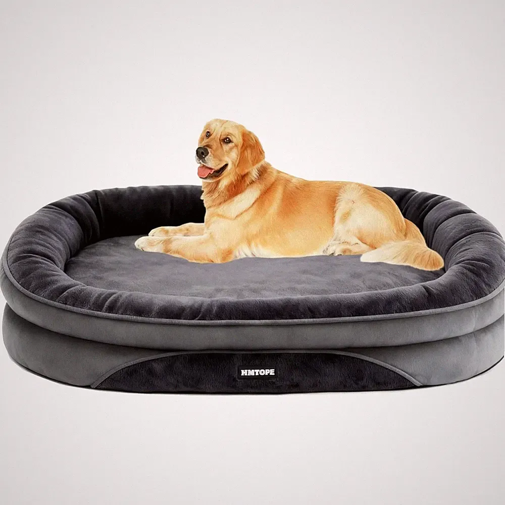 Hundebett orthopädisch, Hundesofa, Nackenrolle, rutschfest, waschbar, mittelgroß