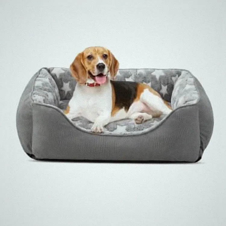 Hundebett Rutschfest 63x53x20cm Grau Sterne Flauschig Plüsch Baumwolle Klein