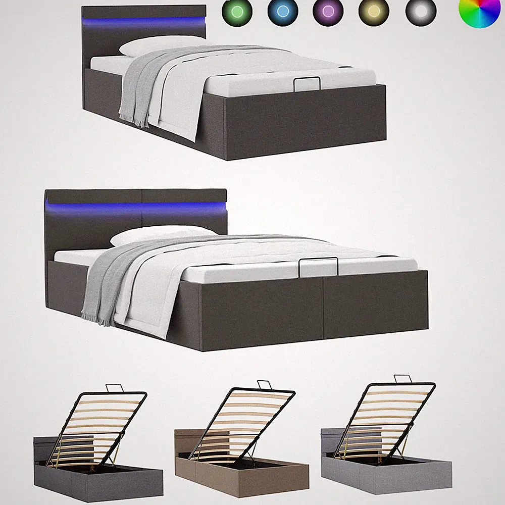 Hydraulisch Bettgestell aus Stoff Polsterbett mit LED Stauraum Bettrahmen Bett