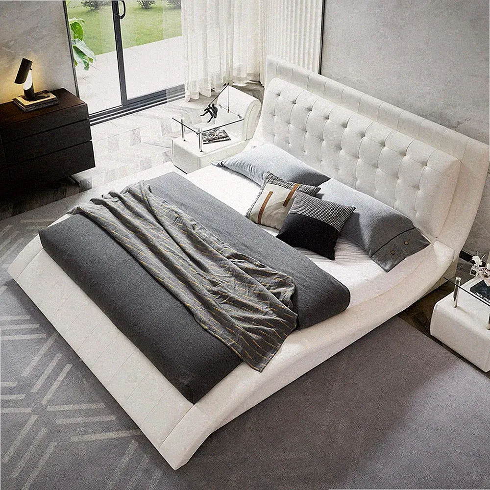 i-flair® Design Polsterbett Doppelbett St. Tropez in Weiß mit Lederknöpfen