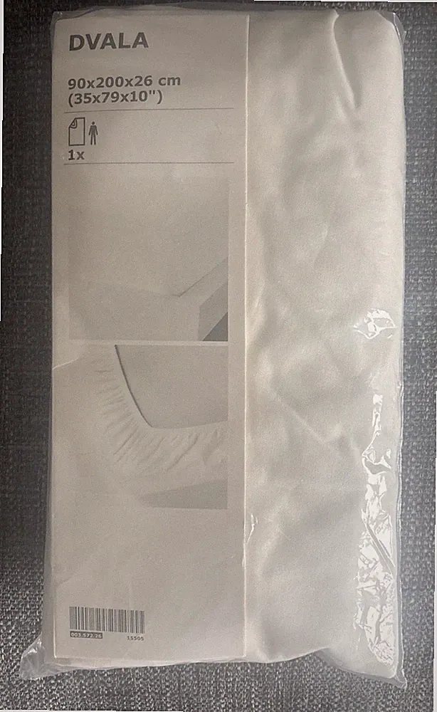 IKEA DVALA Spannbettlaken in weiß - Breiten 90 x 200 cm. Passend für Matratzen bis 26cm