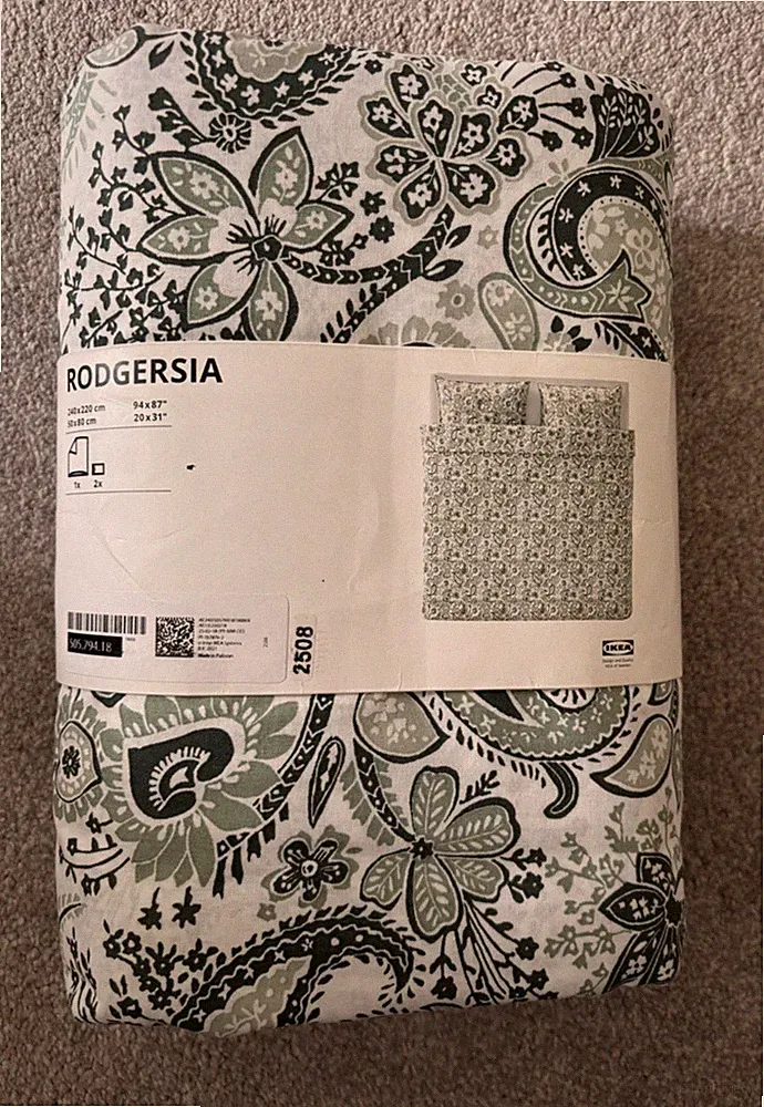 Ikea Rodgersia King Size Bettbezug & 2 Kissenbezüge grün weiß 240 x 220 cm Neu