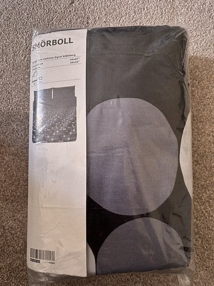 IKEA SMORBOLL King Size Bettbezug Set grau schwarz gepunktet 240 x 220 cm Neu