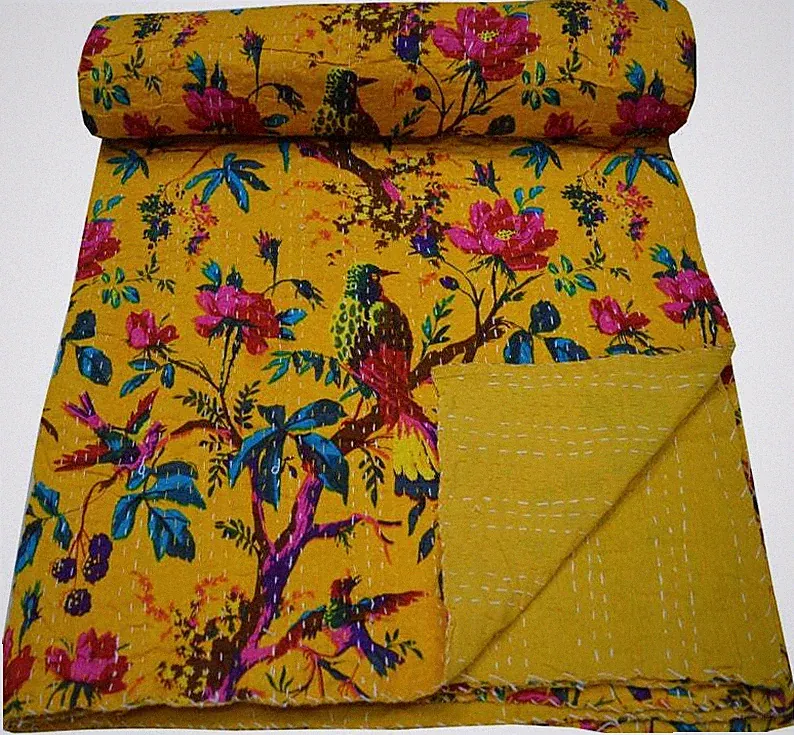 Indische Baumwolle Kantha Quilt Bettwäsche Überwurf Sofa Decke Tagesdecke Dop...
