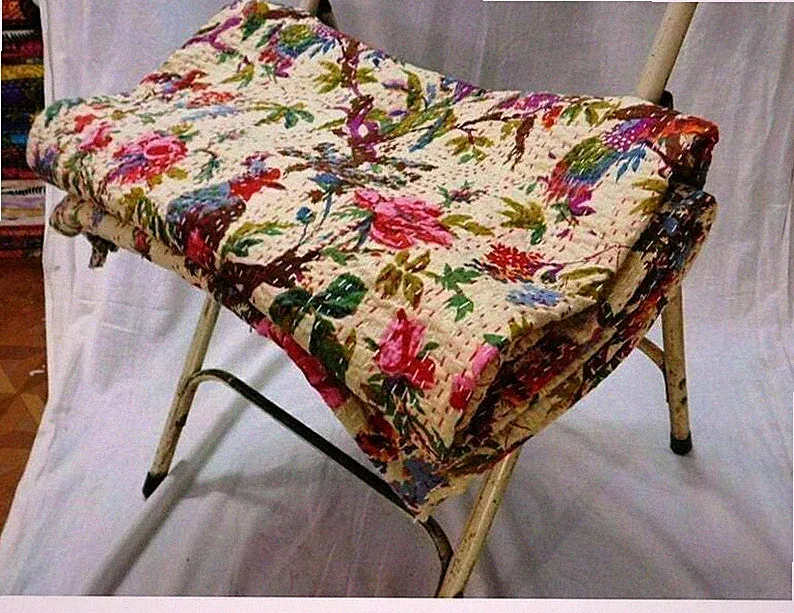 Indische Baumwolle Vogel Druck Kantha Quilt Bettwäsche Überwurf Sofa Decke Ta...
