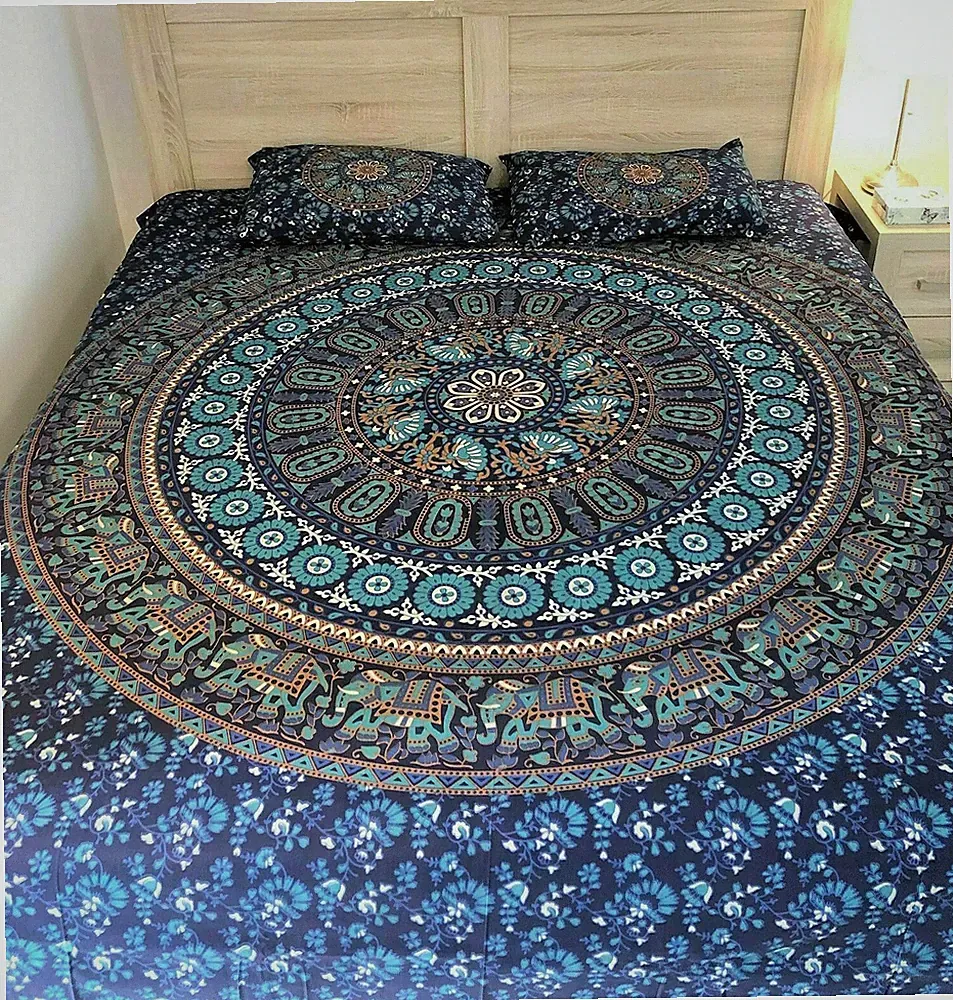 Indische Bettwäsche Set Bettdecke Steppdecke Bezug Super King Size Bett Manda...