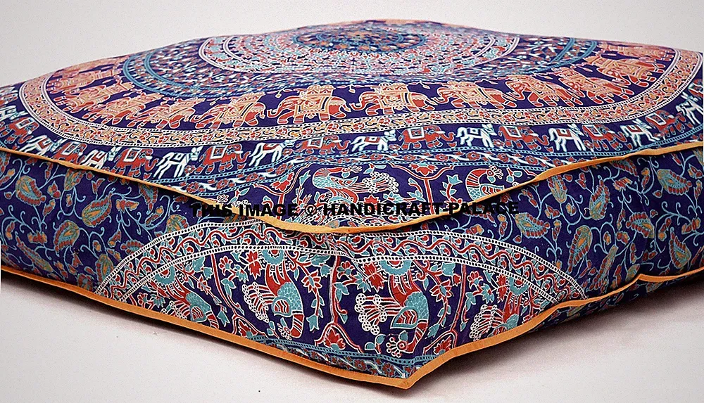 Indischen Elefanten Mandala Quadratischen Bodenkissen Outdoor Tag Bett Ottoman