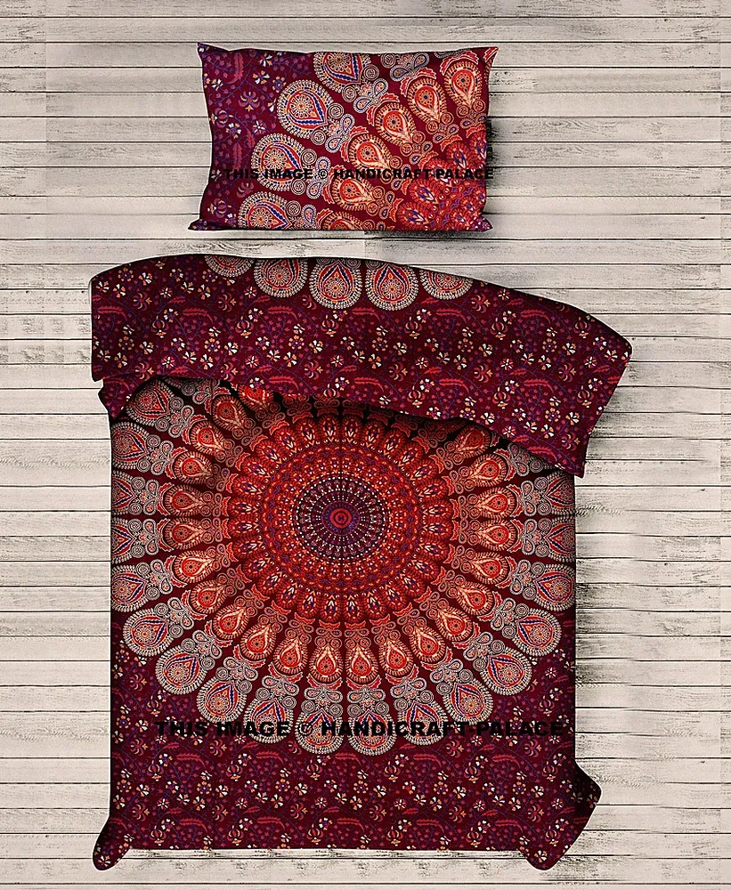Indischen Pfau Mandala Baumwolle Bettbezug Hippie Bettwäsche Reversibel Tröster