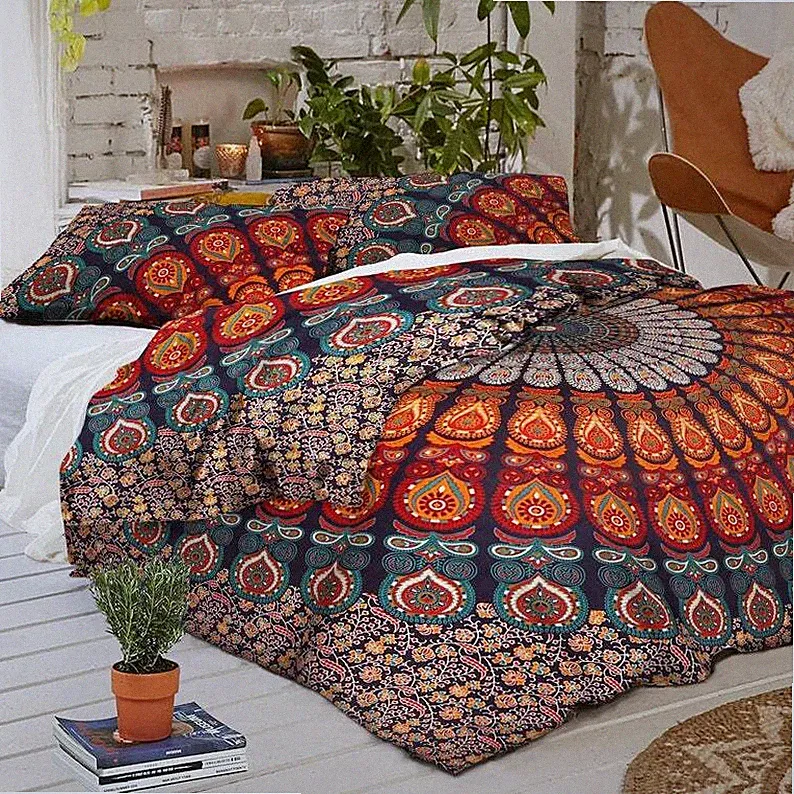 Indisches Mandala Bettbezug Boho Steppdecke Bettbezug Bohemian Bettwäsche Duv...