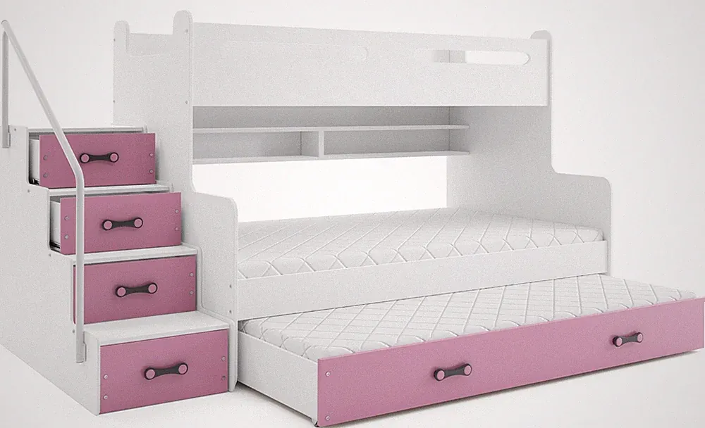 Interbeds Etagenbett MAX 3 für drei Kinder 200x80cm und 200x120cm + 3 Matratzen