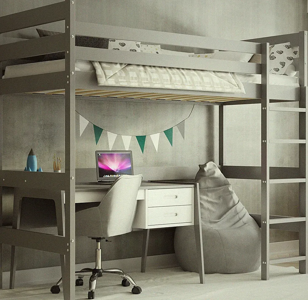 Interbeds Hochbett Holzbett Kinderbett 200x90cm mit Lattenrost ohne Matratze
