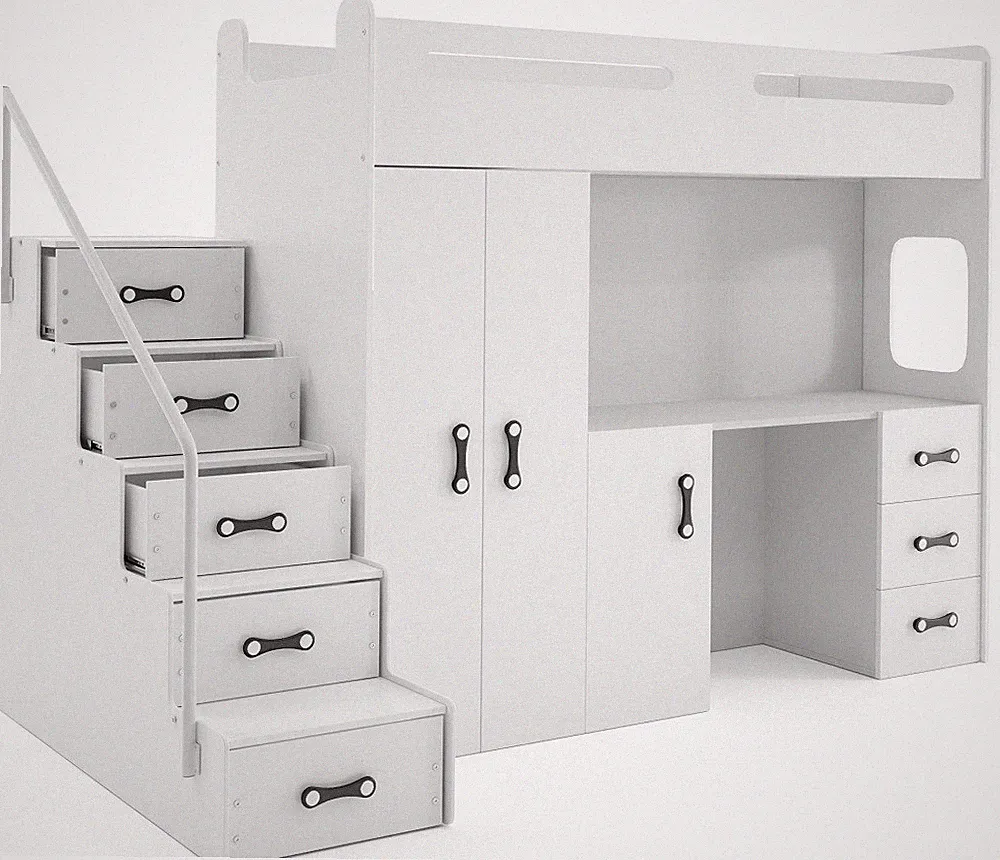 Interbeds Hochbett Kinderbett Max 4 mit Schreibtisch und Schrank