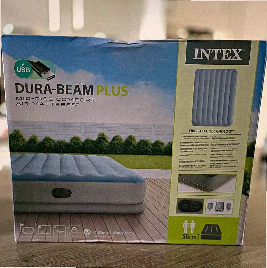 Intex Dura-Beam Plus King Size Luftbett Einbaupumpe grau 152x203x36cm