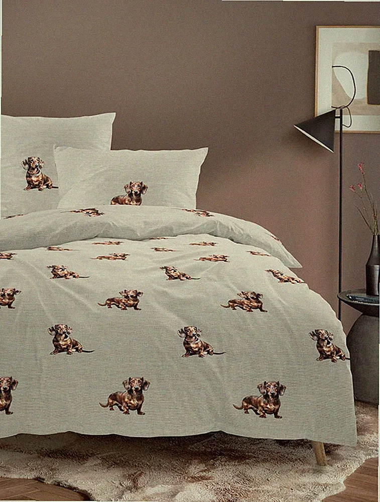 Irisette Zobel Flausch Cotton Bettwäsche 135x200 Dackel Hund beige 8921-80