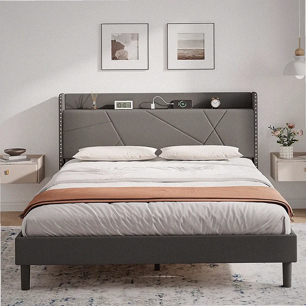 Ironck 5ft King Size Bettgestell mit Ladestation, Bettrahmen King mit
