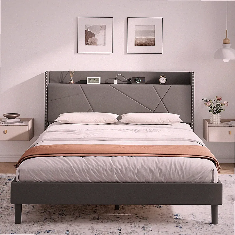 Ironck 5ft King Size Bettgestell mit Ladestation, Bettrahmen King mit