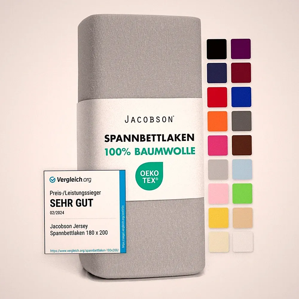 JACOBSON Spannbettlaken Jersey Baumwolle Grau 90x200–100x200 cm