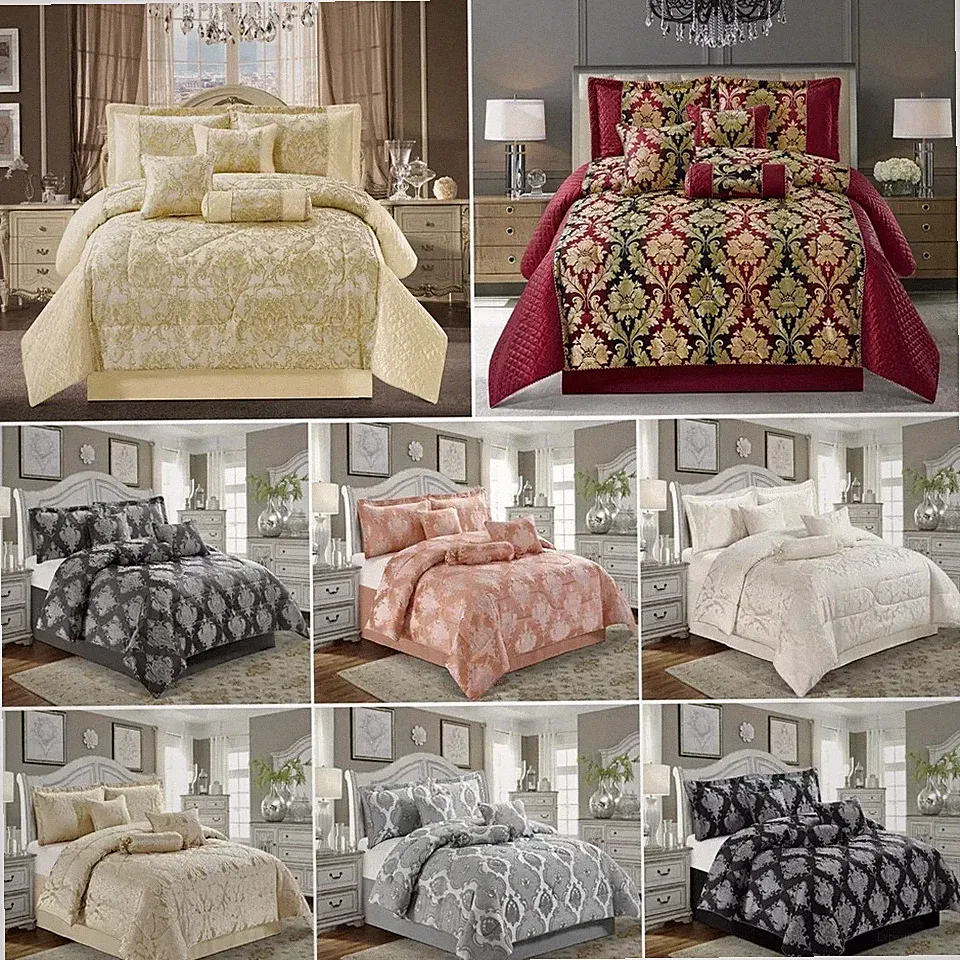 Jacquard Quilt Bettdecke Bettwäsche Set 7-teilig Tagesdecke GLÄNZENDE KISSEN SUPER KING