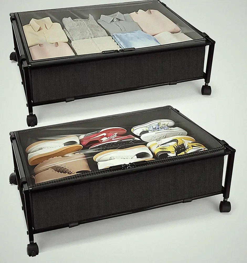 JEPEErbz Unterbett Aufbewahrung mit Rollen & Deckel - Rollschublade schwarz