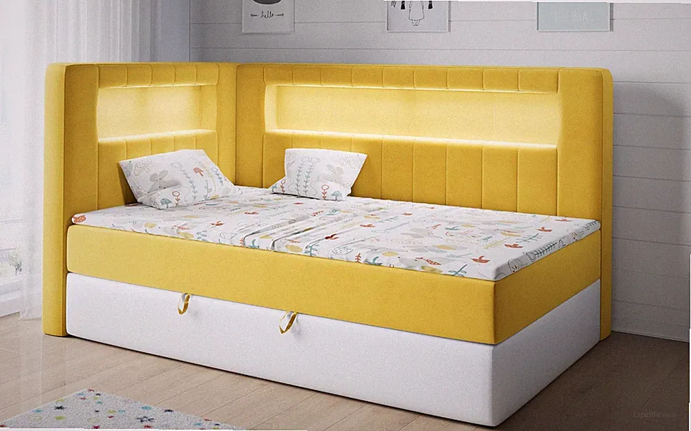 Jugendbett 90x200 mit LED, Boxspringbett mit matratze und stauraum JUNIOR GOLD 3