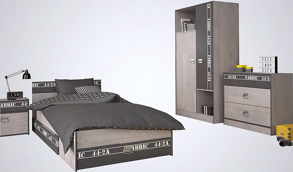 Jugendzimmer Set Fabric 1 Parisot Kleiderschrank Kommode Bett 90cm Kinderzimmer
