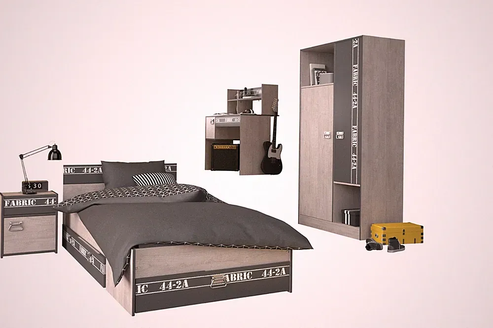 Jugendzimmer Set Fabric 12 Parisot Kleiderschrank Schreibtisch Bett 90cm Nako
